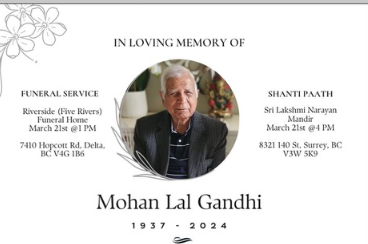 Obituary – Mohan Lal Gandhi